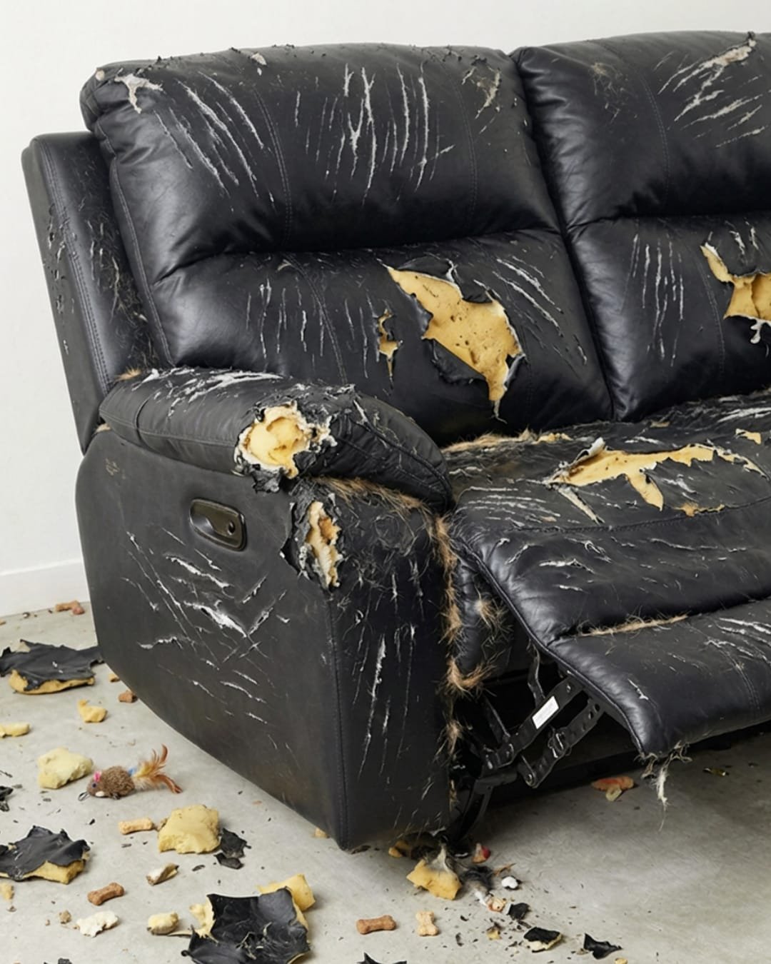 Sofa before pet damage repair